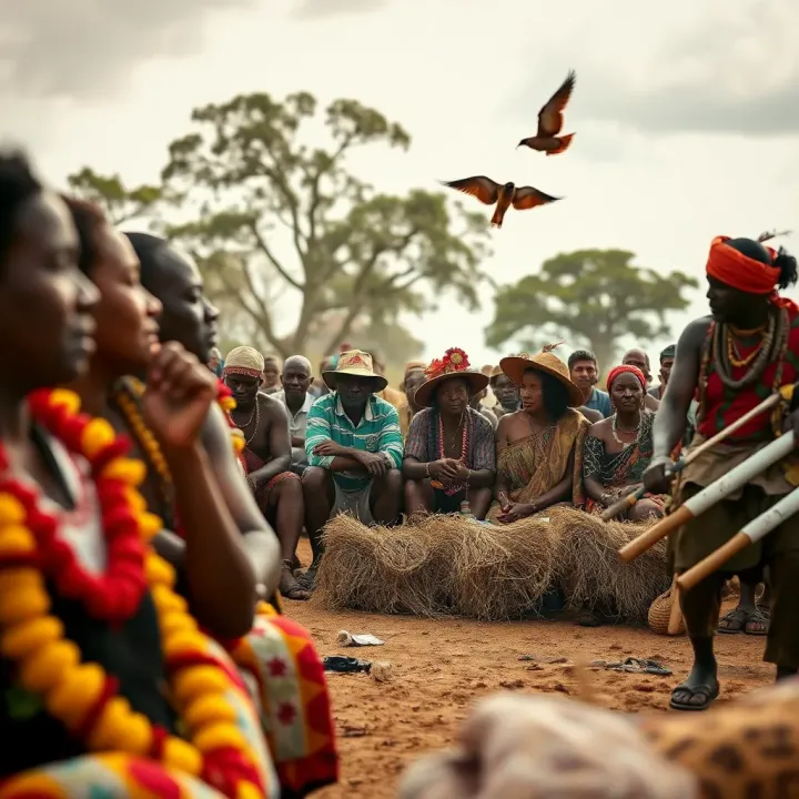 Historic depiction of an Aboriginal community gathering reflecting cultural resilience and unity