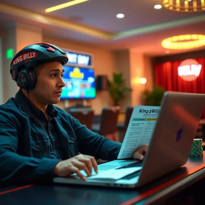 Australian player reviewing King Billy Casino terms and conditions on a laptop
