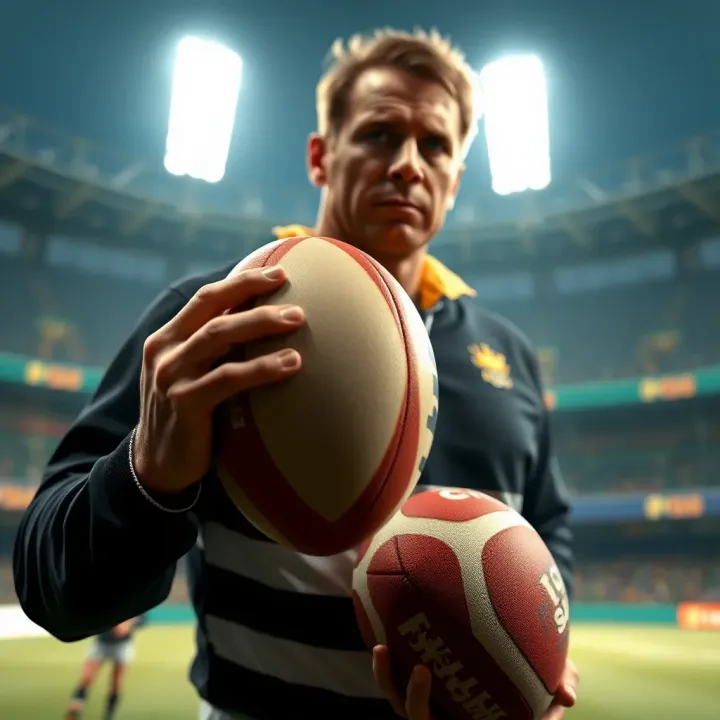 Billy Boston's Enduring Rugby League Legacy Billy Boston holding a rugby league ball with a stadium in the background