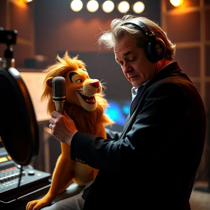 Billy Crystal voicing Timon in the recording studio for The Lion King