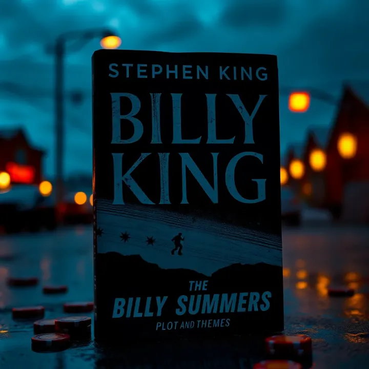 Book cover of Billy Summers by Stephen King featuring a dark, moody design reflecting a thriller atmosphere