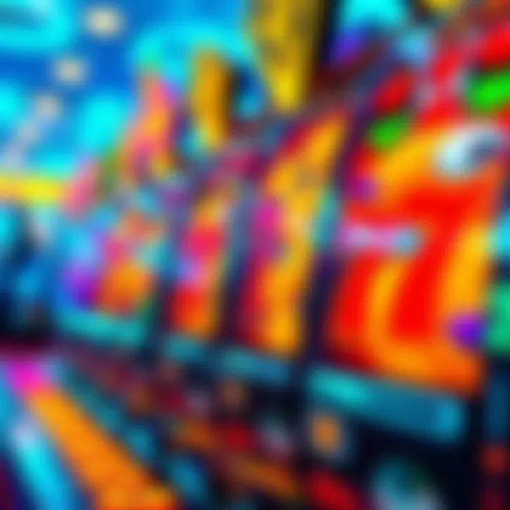 Colorful online pokies reels showing various symbols like fruits and lucky sevens