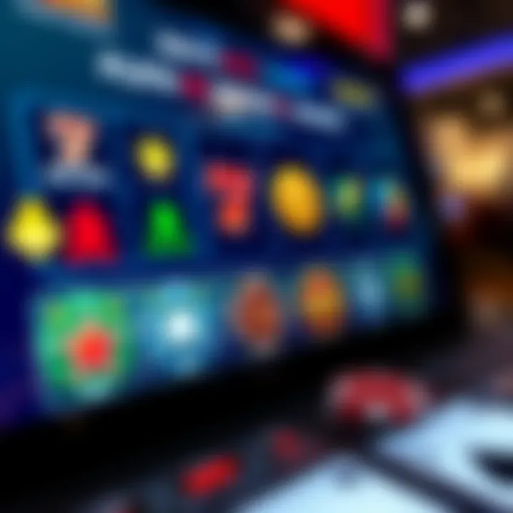 Digital interface displaying poker chips, bonus icons, and responsible gaming symbols