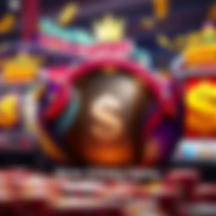 Digital illustration showcasing casino bonuses with dollar signs and spinning reels