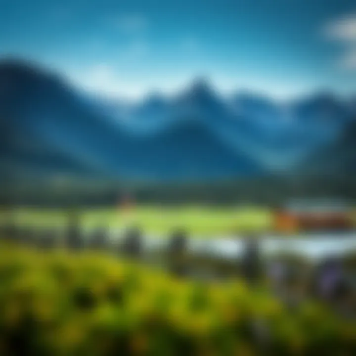 Scenic view of Cradle Mountain wilderness with lush greenery and rugged peaks visible from the lodge surroundings