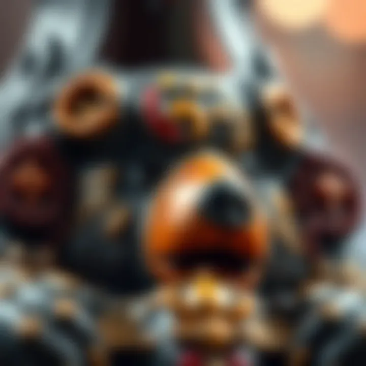 Close-up view of cultural motifs on the King Billy Coke Bottle Grizzly Bear figurine