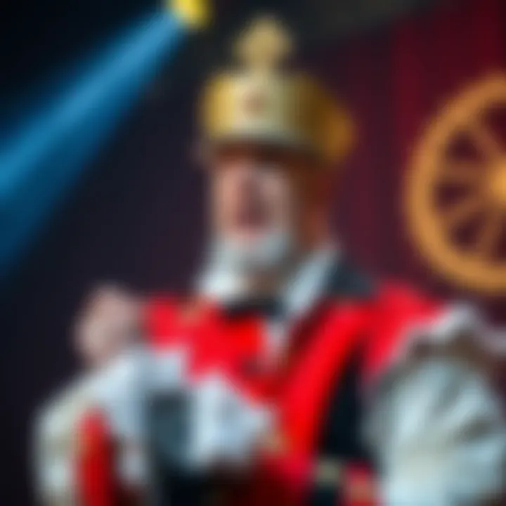 Stage performance of King Billy Cokebottle in distinctive comedic costume