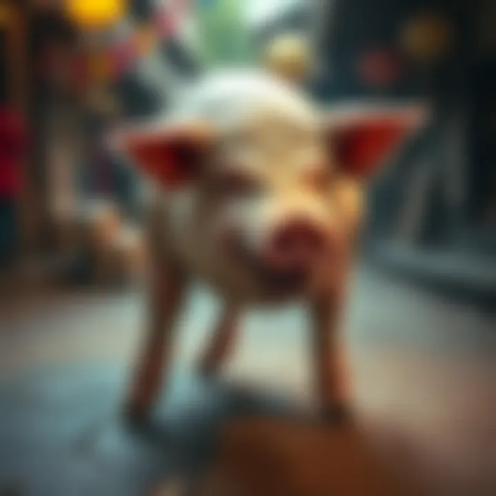 Illustration of a three-legged pig symbolizing cultural heritage and folklore