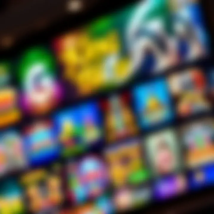 Colorful assortment of casino games displayed on a digital screen