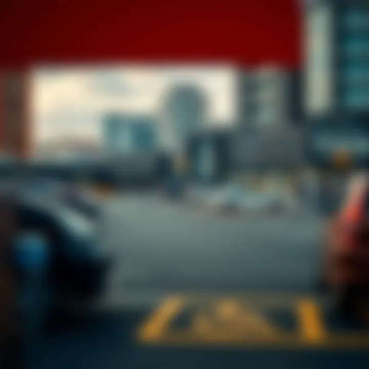 Accessible parking and city centre proximity at King Billy Car Park View of King Billy Car Park with accessible parking spaces and nearby city centre buildings
