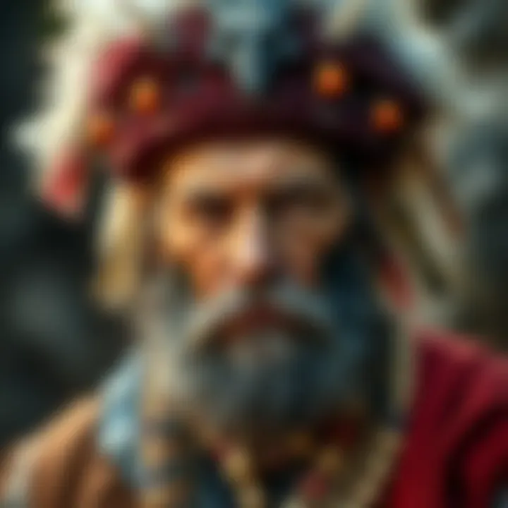 Portrait of King Billy Cas in traditional Tasmanian Aboriginal attire