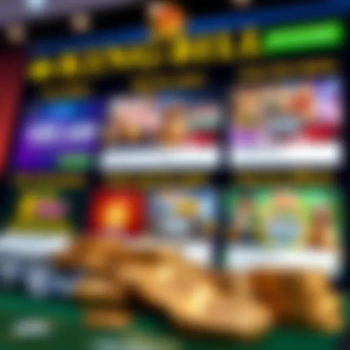 Digital representation of casino bonuses and free spins offers with icons of coins and casino chips