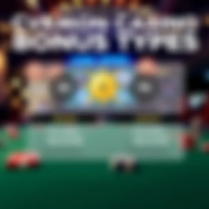 Graphic showing various types of casino bonuses including free spins and deposit matches
