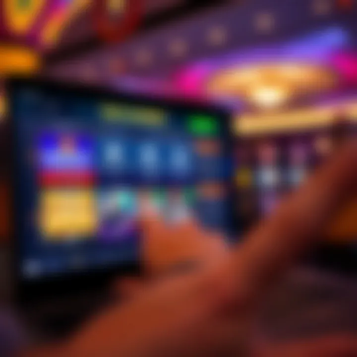User interacting with a digital casino platform showing bonus offers and payment options on screen