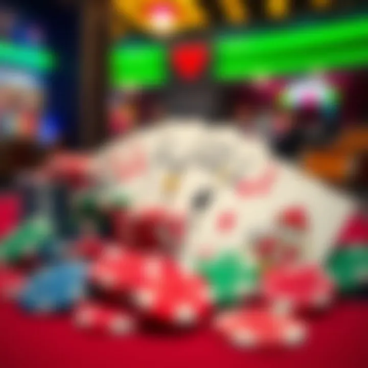 Colorful assortment of casino chips and cards representing various bonus types