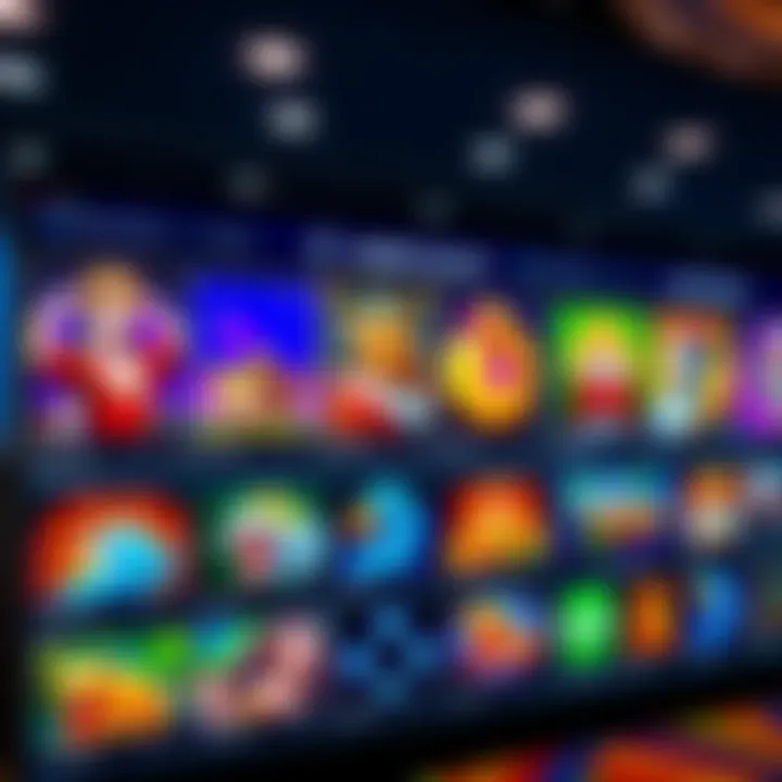 Online casino interface showcasing various slot and table games with vibrant graphics