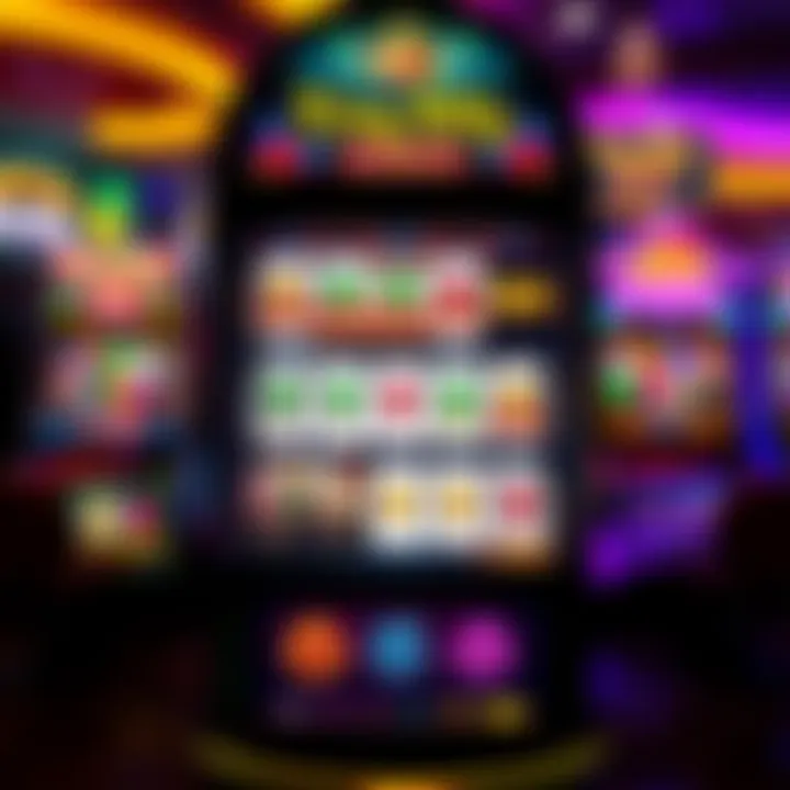 Digital slot machine with vibrant symbols on screen