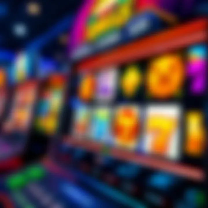 Colorful slot machine reels displaying various winning symbols and bonus icons
