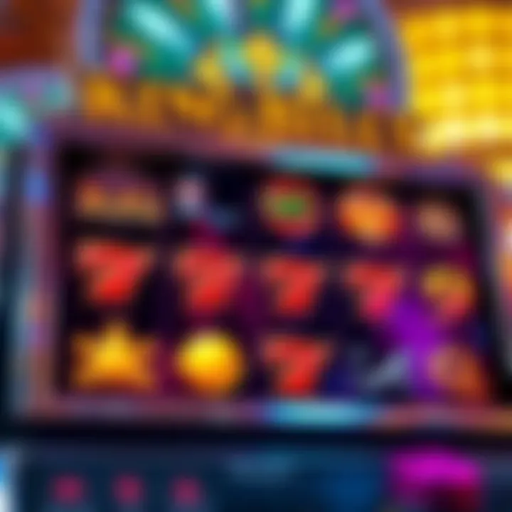 Slot machine with spinning reels showing winning combinations at an online casino