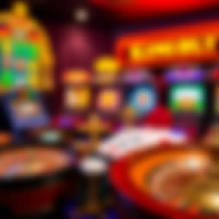 Colorful assortment of casino game icons representing slots, poker, and roulette