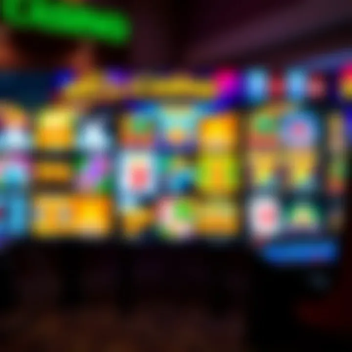 Colorful casino game selection on digital screen with slot and card games