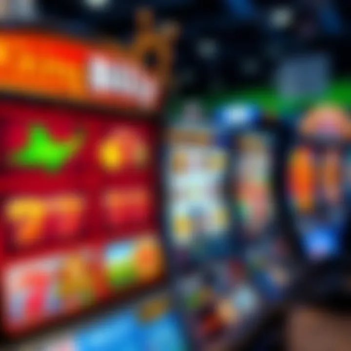 Colorful slot machine game interface showing multiple reels and vibrant symbols