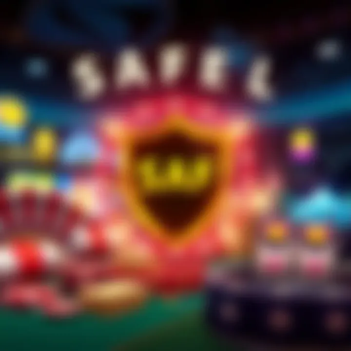 Safe and Responsible Gaming at King Billy Casino Graphic showing a secure shield symbol surrounded by casino elements symbolizing safe and responsible gaming