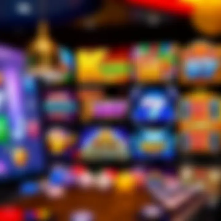 Casino interface showing slot games selection and features