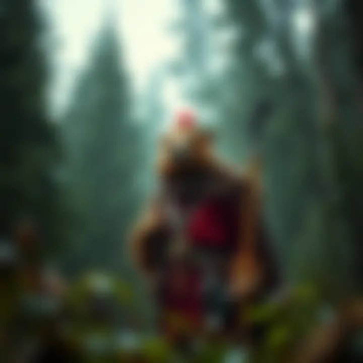 King Billy Cokebottle dressed for bear hunting in traditional attire amidst dense forest