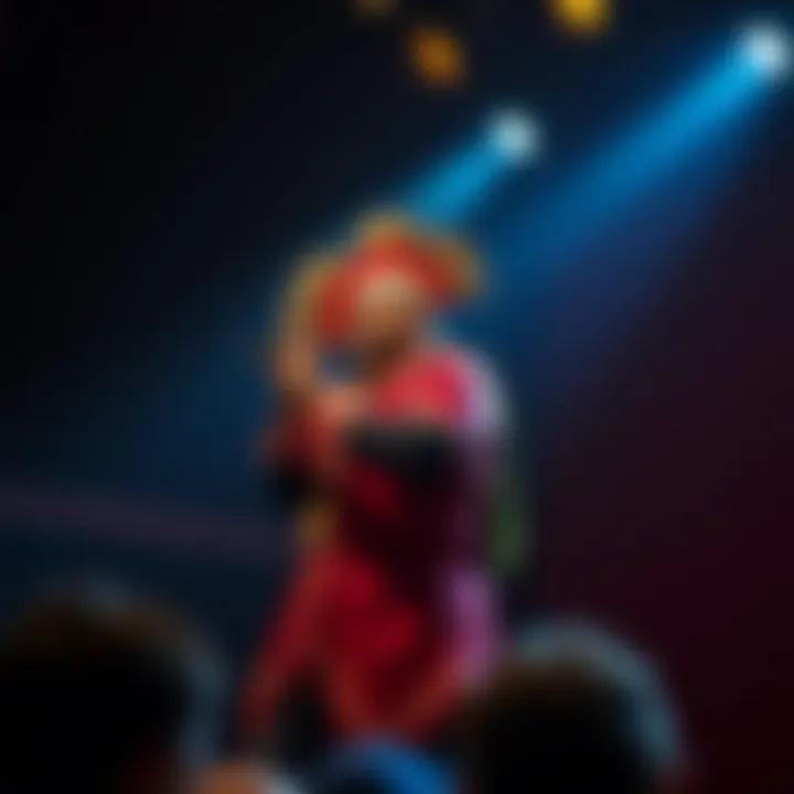 King Billy Cokebottle performing on stage, using comedy to address Indigenous Australian themes