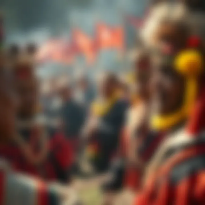 Ceremonial gathering with traditional decorations symbolizing Indigenous heritage