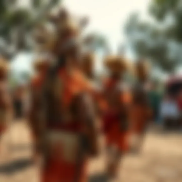 Cultural ceremony showcasing traditional symbols and attire significant to Indigenous Australian heritage