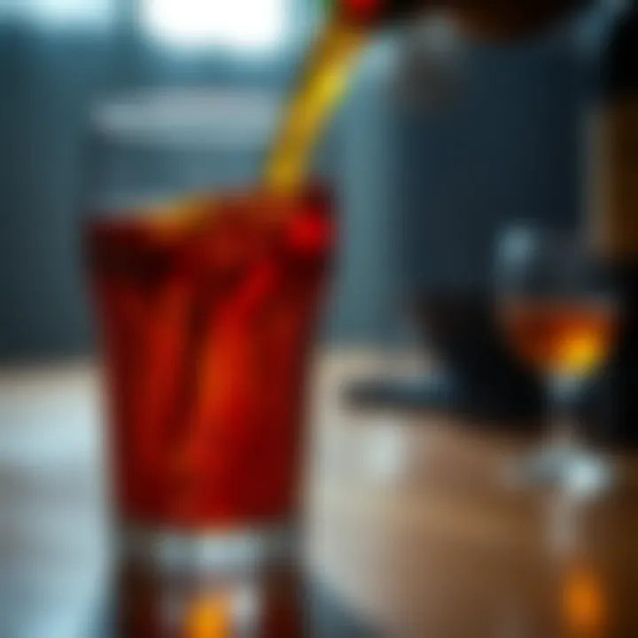 Close-up of rich amber wine poured into a crystal glass highlighting its deep colour and clarity
