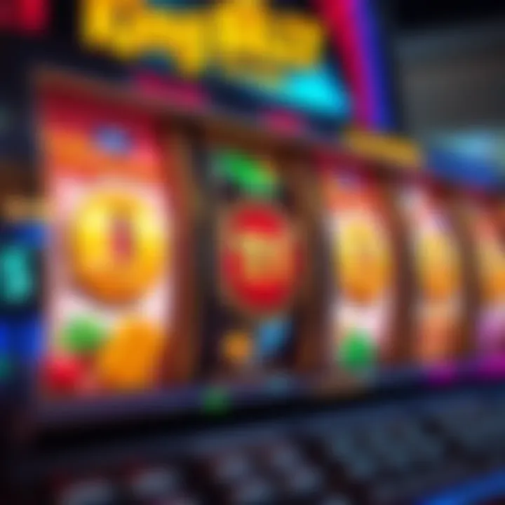 Slot machine with vibrant spinning reels and colorful symbols