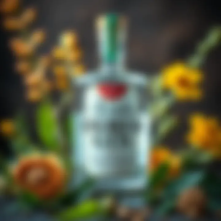 Close-up of King Billy Gin bottle showcasing native Australian botanicals around it