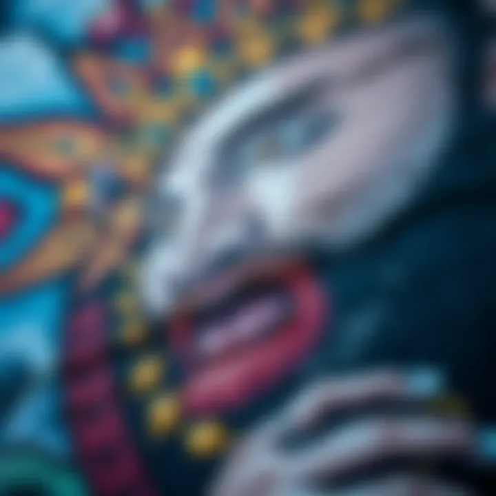 Close-up of artistic details and colors in the King Billy mural showcasing cultural symbolism