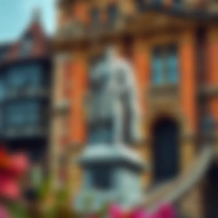 Historic statue of King Billy Nottingham surrounded by traditional architecture