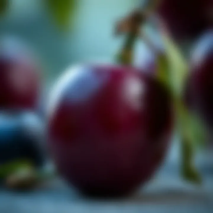 Close-Up View of King Billy Plum Fruit Close-up of King Billy plum showing its deep purple skin and juicy texture