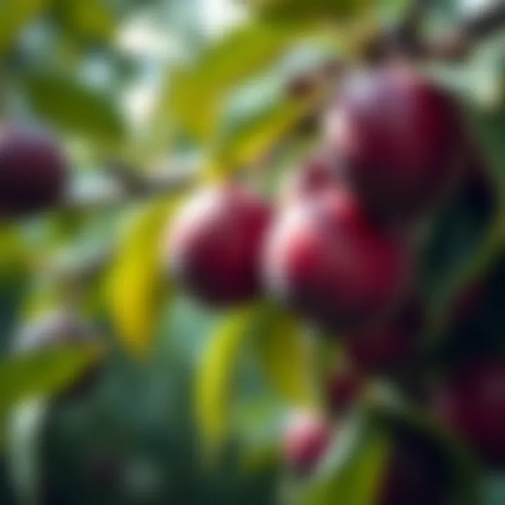 King Billy Plums Growing on Native Australian Tree Ripe King Billy plums hanging from a native Australian tree with green leaves
