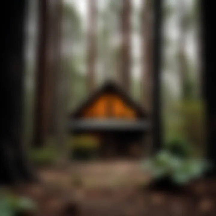 Cabin Nestled Among Tasmania's Ancient Trees Cozy wooden cabin surrounded by towering ancient trees in a tranquil Tasmanian forest
