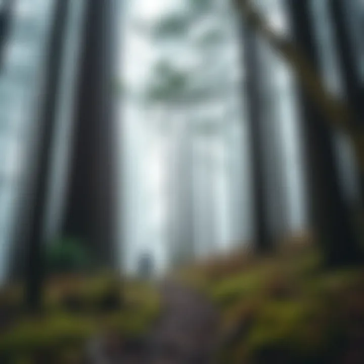 Dense forest along the King Billy Track with towering ancient King Billy pine trees and moss-covered ground