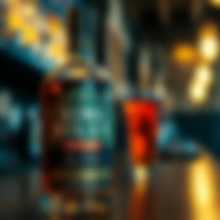 King Billy Whisky Bottle with Signature Label and Rich Amber Color Close-up of King Billy whisky bottle highlighting label and amber liquid inside