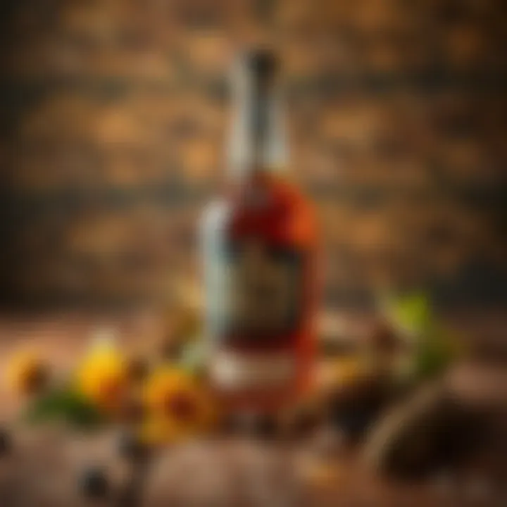 Display of King Billy whisky alongside Australian native botanicals on wooden surface