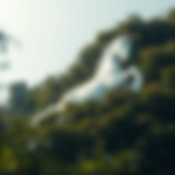 Large white horse figure carved into a hillside surrounded by lush green trees