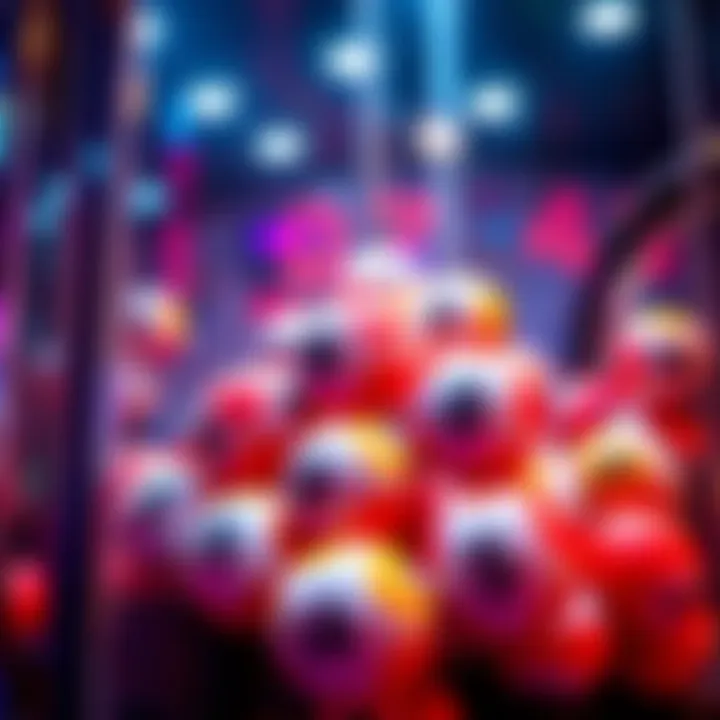 Colorful lottery balls with numbers in a transparent lottery machine
