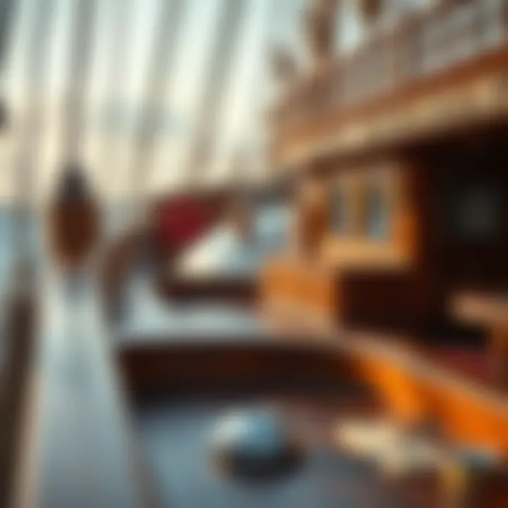 Close-up view of King Billy yacht’s deck highlighting its wooden craftsmanship and vintage design elements