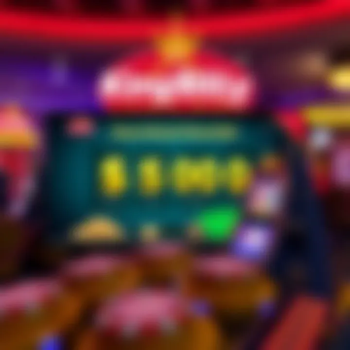 Illustration of a digital casino interface showcasing bonus rewards and a virtual slot machine