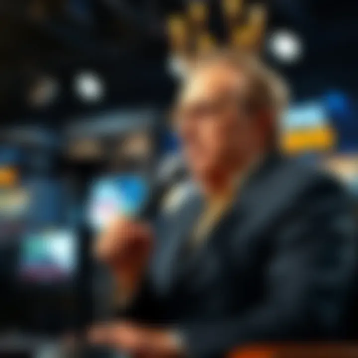 Larry King speaking into a microphone during a television interview set with a studio background