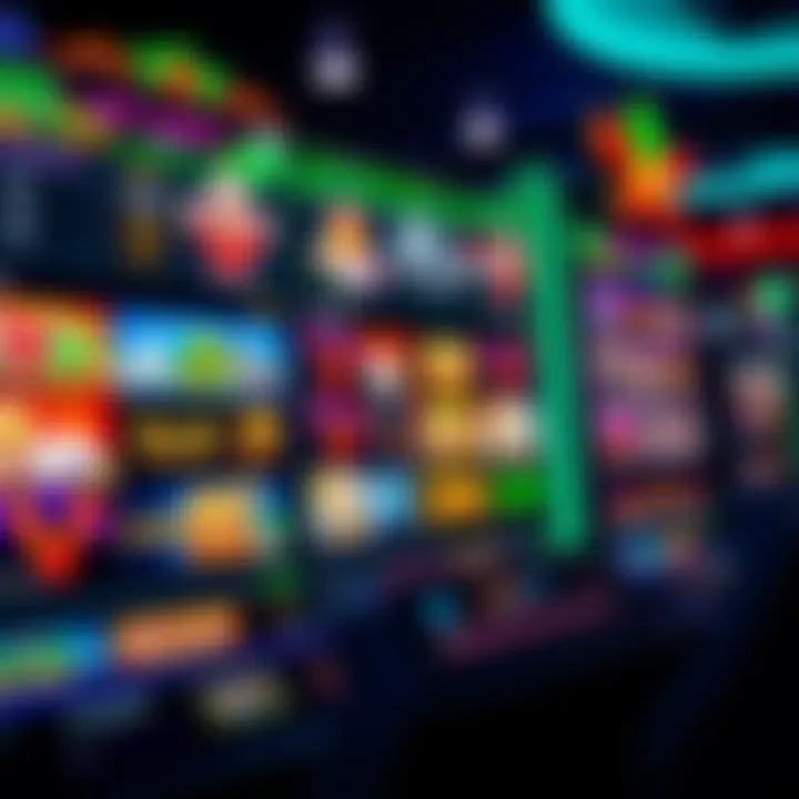 Colorful interface of an online casino platform showing various game options and betting features