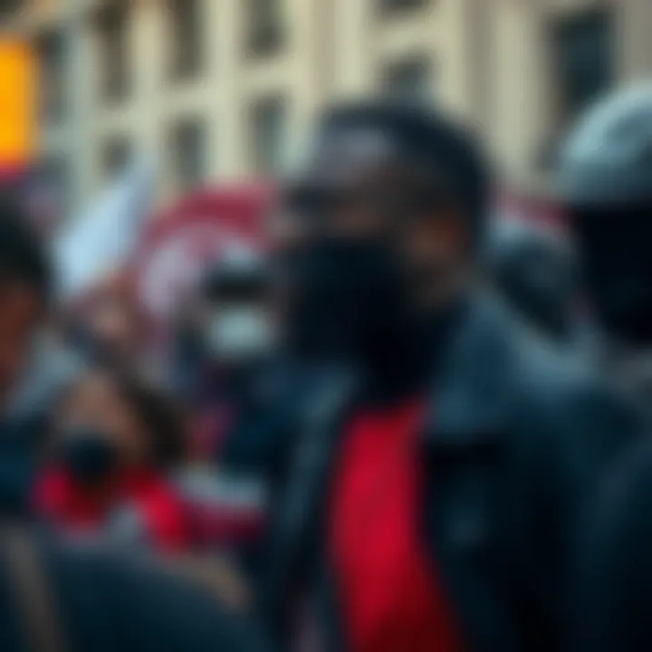 Crowd protesting against racially insensitive comedy acts in public demonstration
